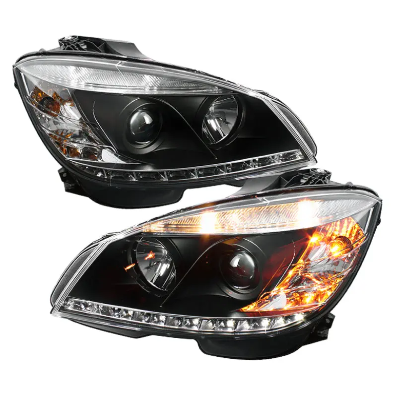 Spyder Mercedes Benz C-Class 08-11 Projector Headlights Halogen - Drl Blk Pro-Yd-Mbw20408-Drl-Bk 1