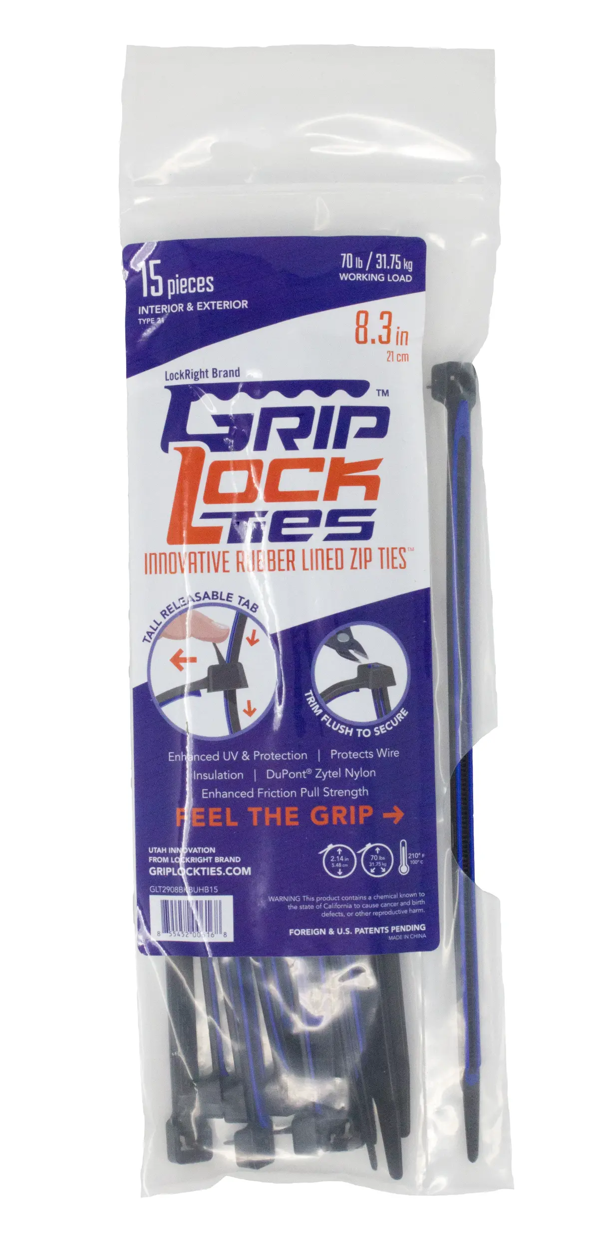 Griplockties™ 8 Inch, 70 Pound, Uv, 15 Count 1