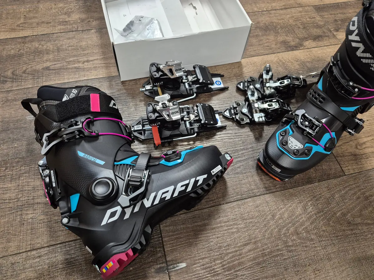 Dynafit Radical W At Tech Ski Boots Mondo 24.5 New, And Dynafit/Look Rotation Bindings 95Mm Brake 1