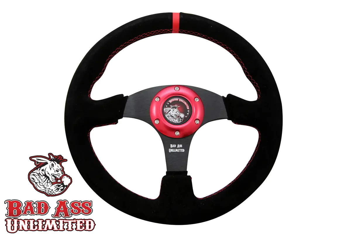 Bad Ass Unlimited - Black Suede Steering Wheel With Red Stitching 1