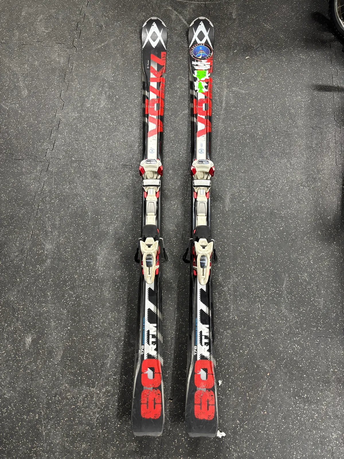 Volkl Rtm 80 All Mountain Rocker Skis, 176Cm, Older Marker Wideride Bindings, See Notes 1