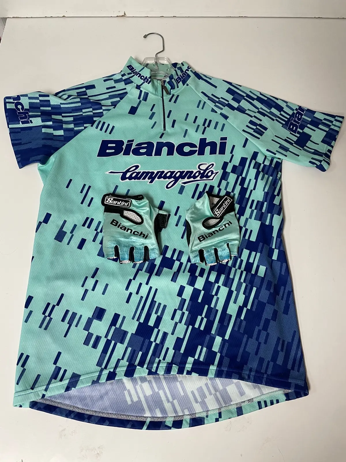 Vintage Santini Branded Bianchi/Campagnolo Cycling Jersey And Santini Gloves Xl-Xxl 1