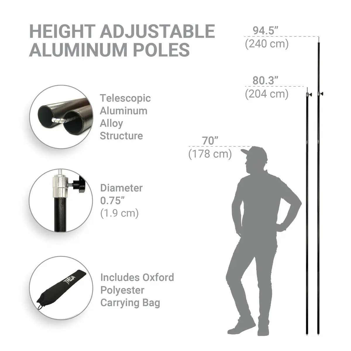 Treqa Adjustable Aluminum Poles 2