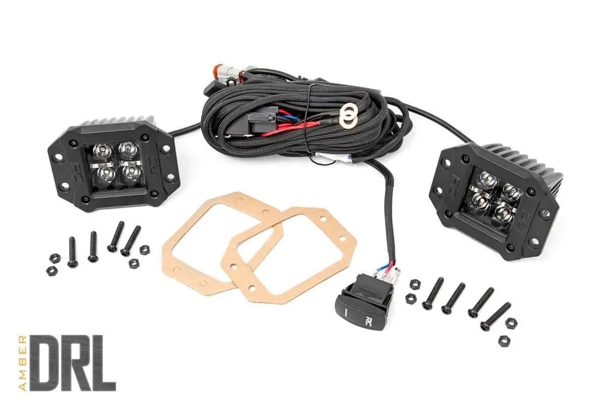Rough Country 2-Inch Square Flush Mount Cree Led Lights - (Pair | Black Series W/ Amber Drl) 1