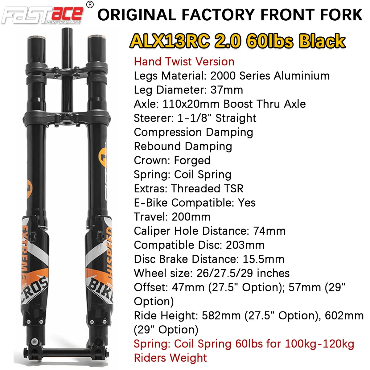 Fastace-Alx13rc 2.0 Original Factory Front Fork Suspension For Surron Light Bee Talaria Sting E Ride Pro Ss 1.0/2.0 || Black 1
