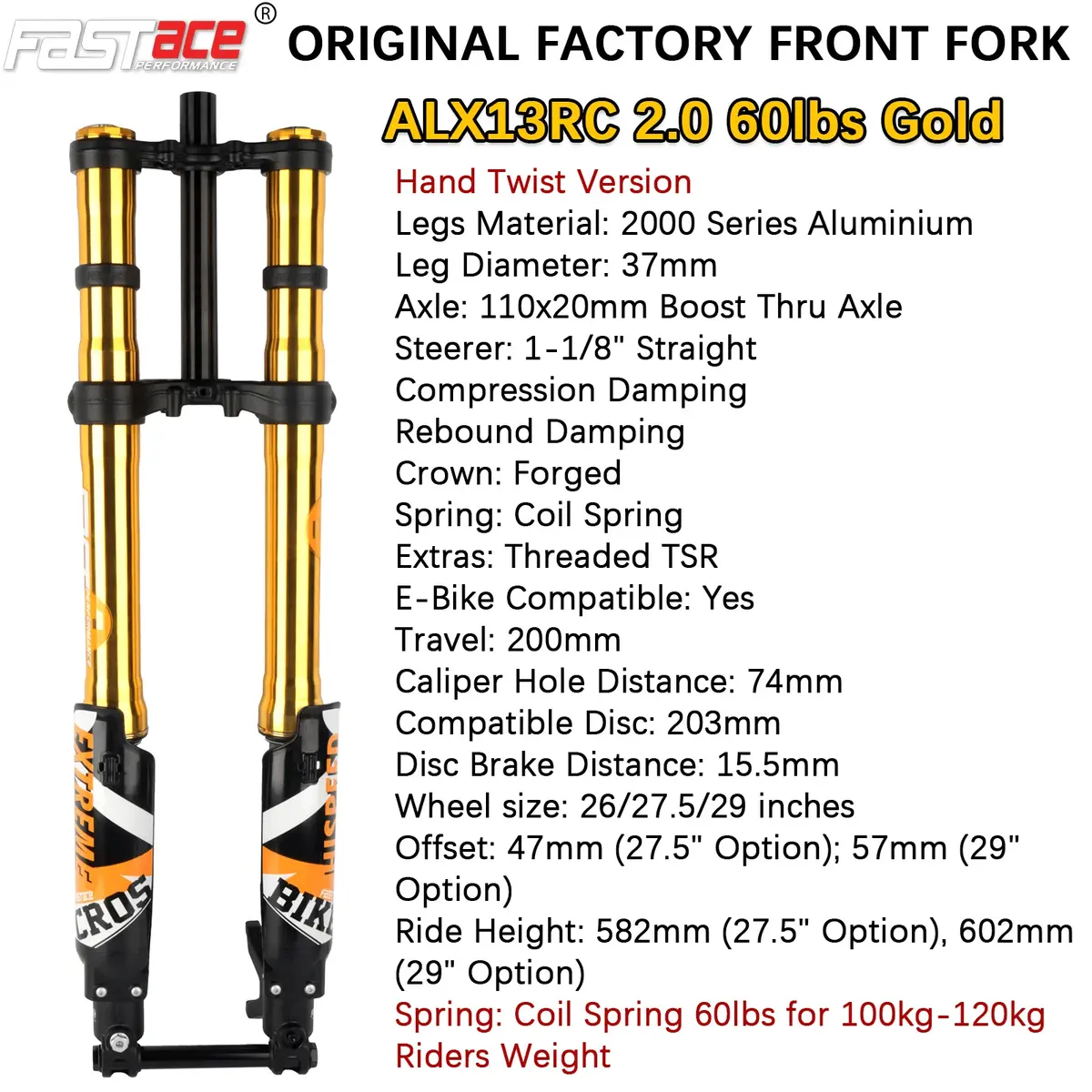 Fastace Alx13rc 2.0 Original Factory Front Fork Suspension For Surron Talaria Sting E Ride Pro Ss 19" 26" 27.5" 29" || Gold 1