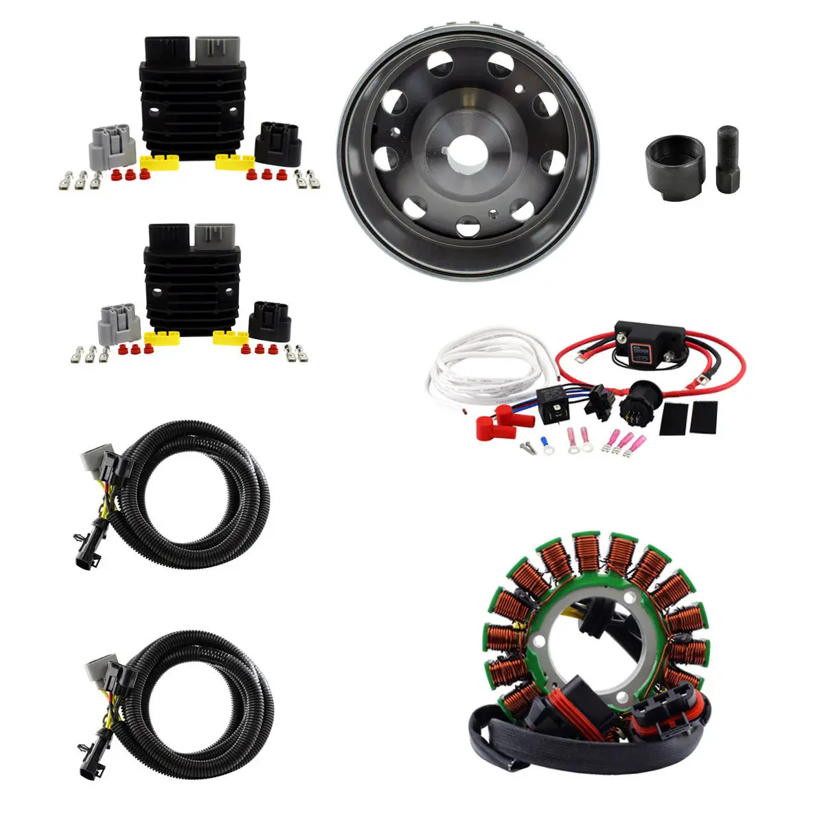 900W Splyt Stator + Regulator + Dual Battery Isolator + Flywheel + Puller For Polaris Ranger Rzr Sportsman 2013-2025 By Rm Stator 1
